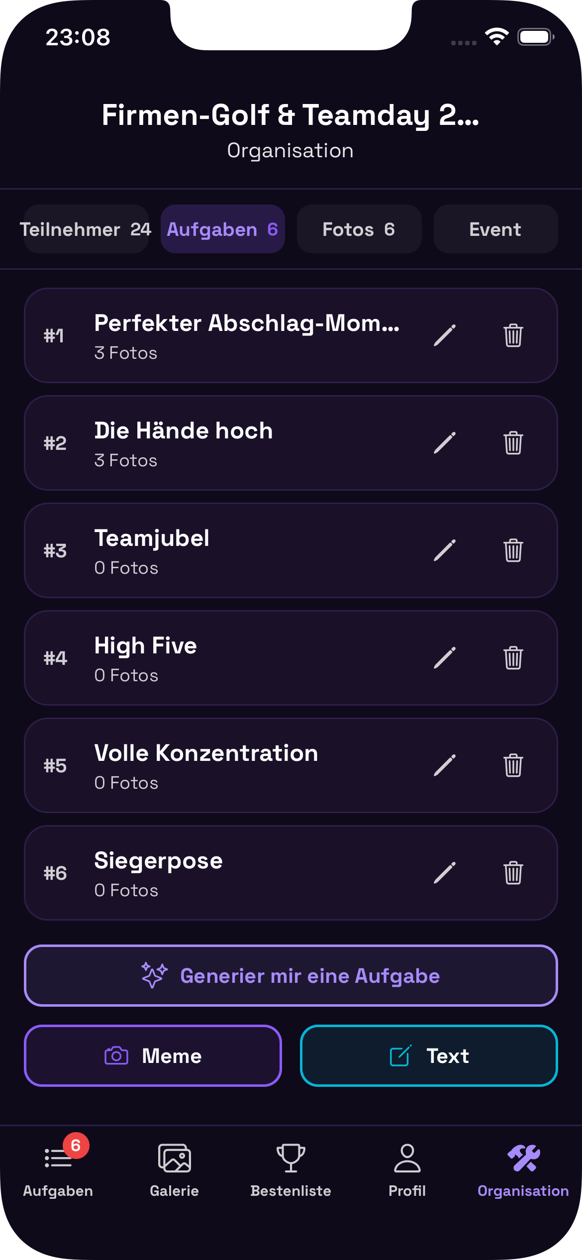 Host view for organisers