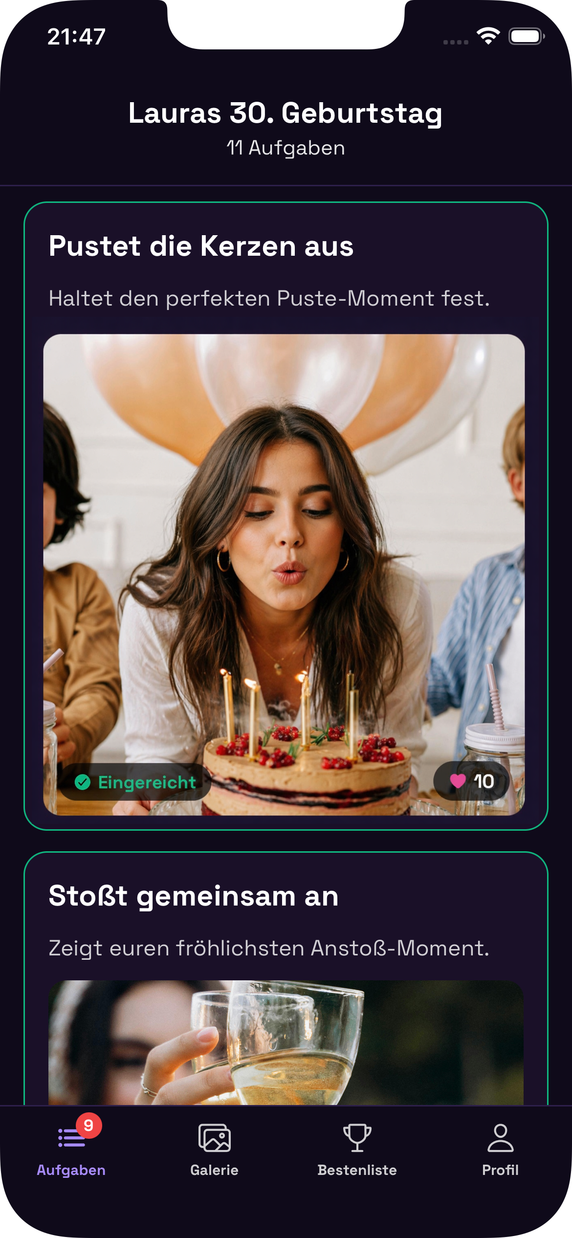 Aufgaben-Ansicht für Gäste