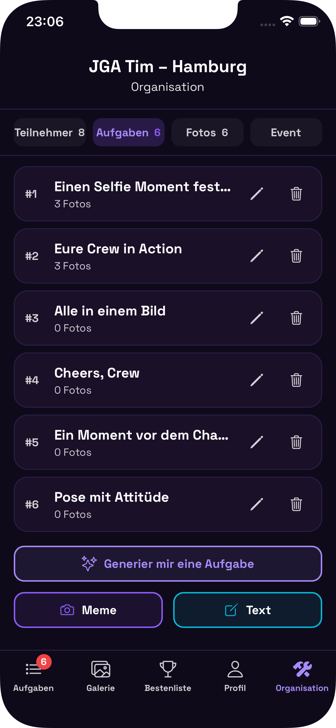 Host view for organisers
