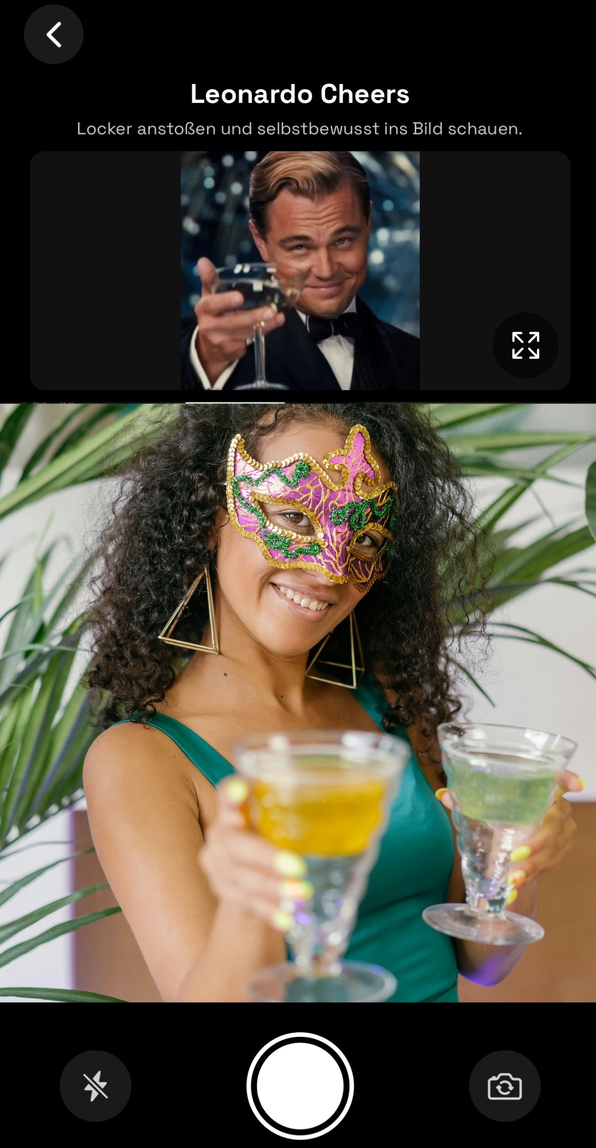 Meme-Aufgabe in Schnappschuss: Referenzbild und Gäste-Version in der App